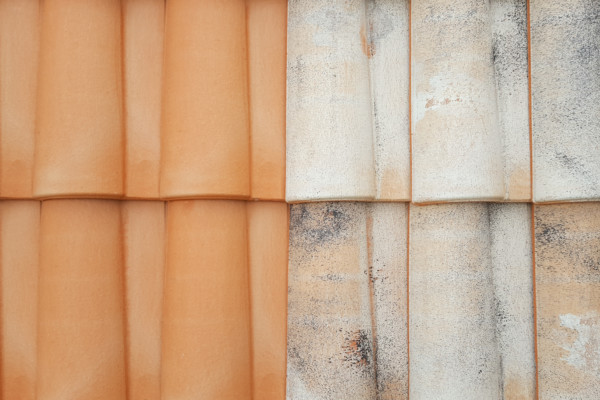 before after roof cleaning of moss/lichen